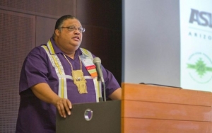 The Rev. John Norwood is the principal justice of the Tribal Supreme Court of the Nanticoke Lenni-Lenape Tribal Nation, which has yet to be recognized by the U.S. government. Here, he speaks at a conference at Arizona State University this week on how to expedite the process.